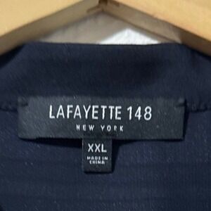 Lafayette 148 New York Button Up Striped metallic Semi Sheer Blouse Plus 2XL XXL